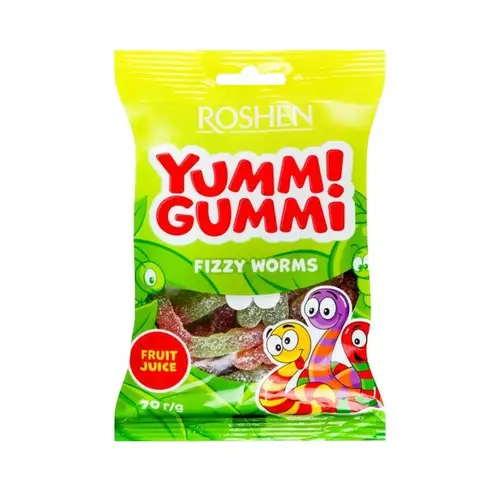 МАРМЕЛАД ROSHEN 70ГР YUMMI GUMMI FIZZY WORMS, ШК: 4823077636387