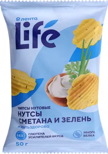 Чипсы нутовые ЛЕНТА LIFE Сметана и зелень, 50г