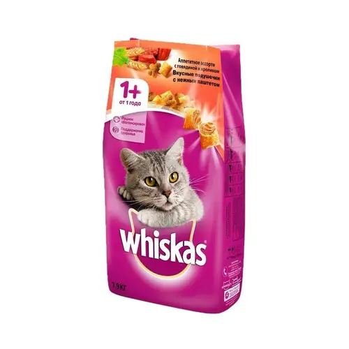 WHISKAS ПОДУШЕЧКИ ПАШТЕТНЫЕ 1,9КГ ГОВЯДИНА-КРОЛИК, ШК: 4607065375225