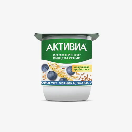 Йогурт Активиа черника злаки и лен, 110 г