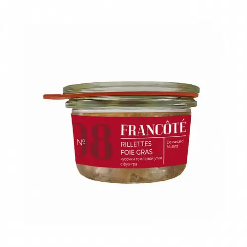 Консервы из мяса уток паштетные мясн Rillettes de canard foie gras стерилиз ст/б 120г Галерея вкуса