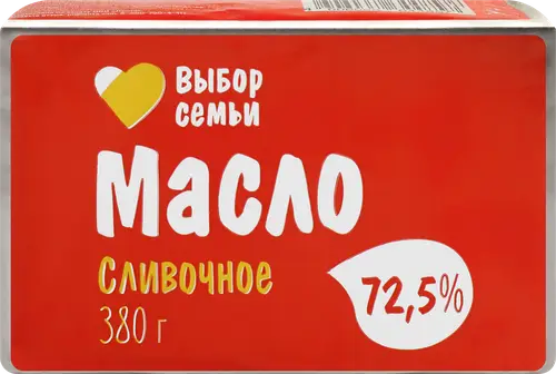 Масло сливочное Выбор Семьи 72,5%, без змж, 380г